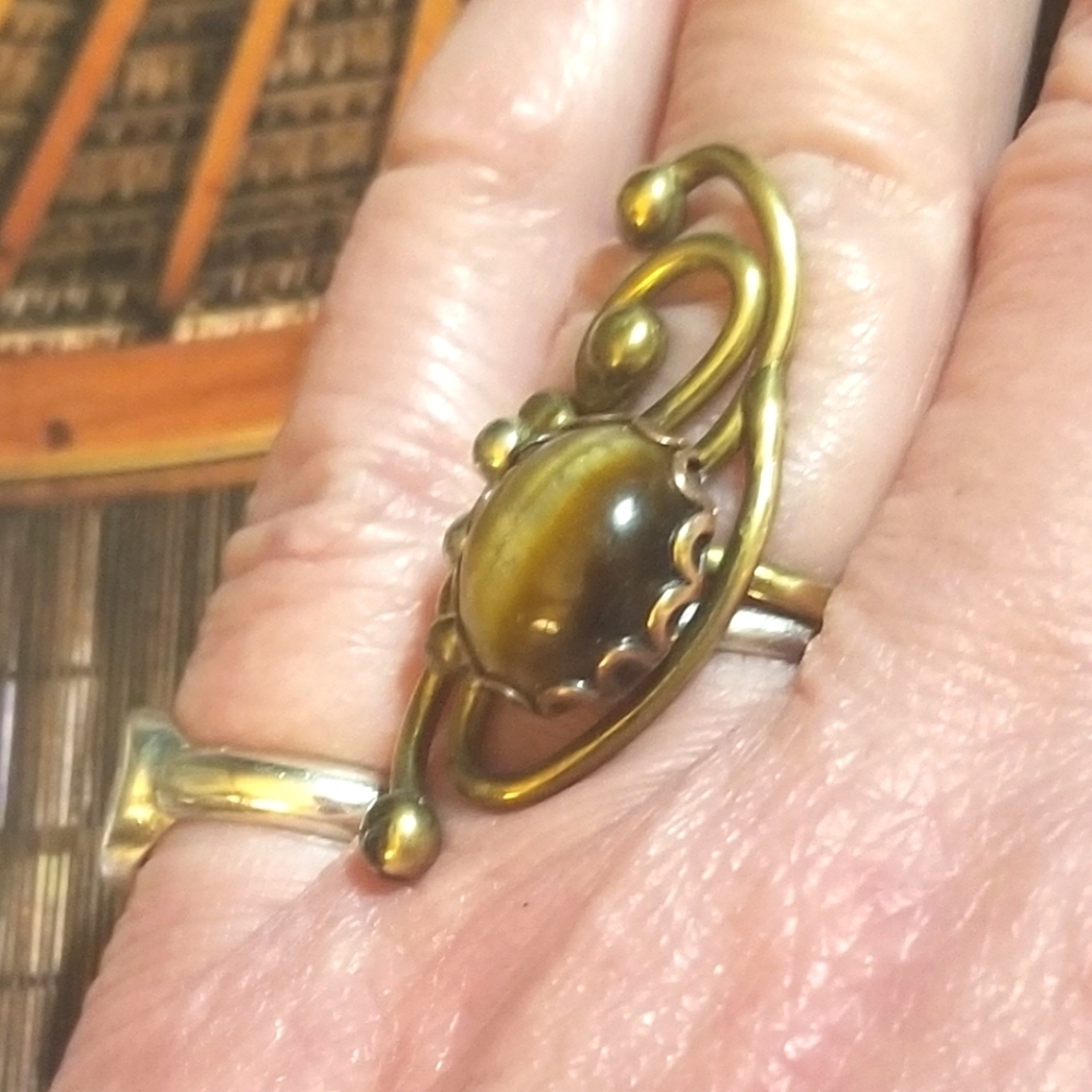 RARE Jack Boyd Brutalist Modernist Bronze Sterling Tiger's Eye Ring - Picture 6 of 10